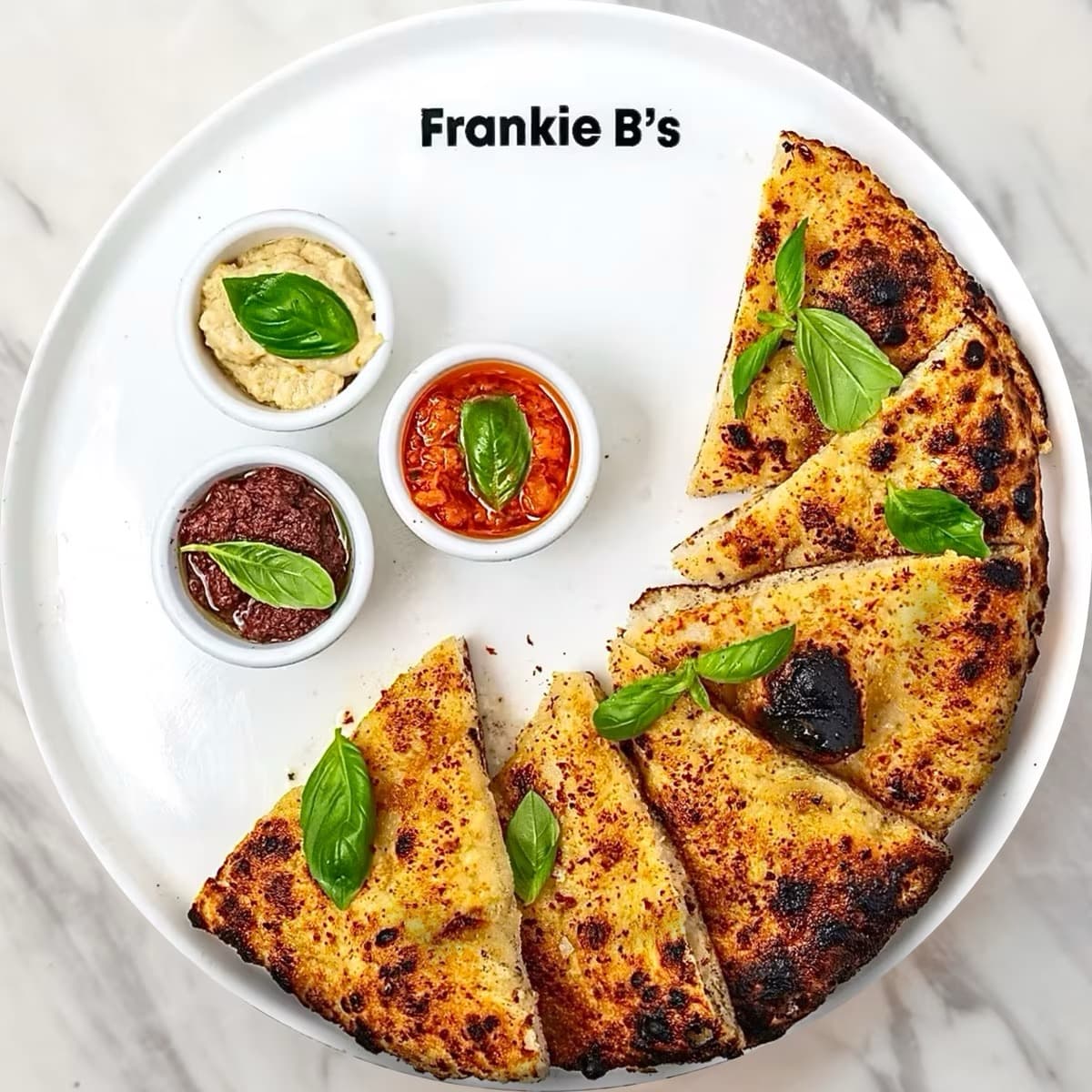 Chilli Crust at Frankie B's – Wood-fired pizza crust with chilli, garlic, and herbs served with dips